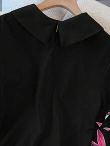 Franclia Women's Elegant Peter Pan Collar Short Sleeve Blouse & Printed Skirt 2 Pieces Set - Pink - View 8