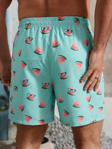 Manfinity Swimmode Pantalones cortos de playa con estampado de sandía y cordón en la cintura para hombres en verano - Multicolor - Ver 2