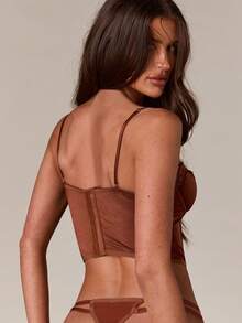 SHEIN BAE Wireless Bra, Fashionable For Summer Brown Lace Bra Top Bras For Women Lace - Brown - View 2