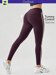 OutZeal Calça Legging Esportiva Feminina para Academia, Pilates, Controle de Abdômen, Secagem Rápida, Design em Blocos de Cores com Bolso - Roxa - Ver 11