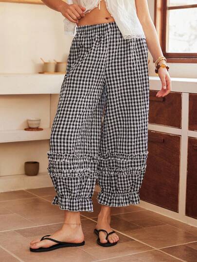 Bohemian Style Printed Cotton Loose Lantern 3/4 Pants, Women Pajama Bottoms