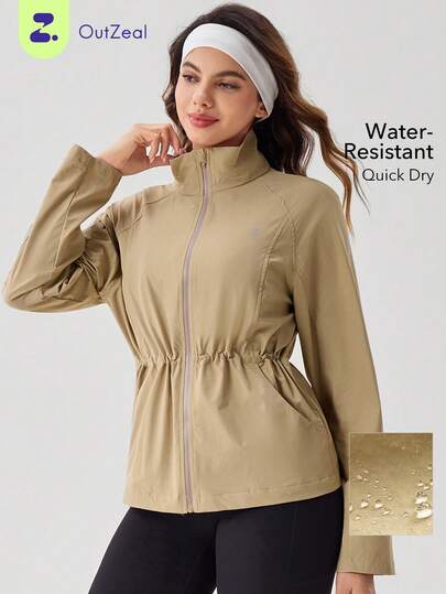 OutZeal 女士户外夹克 运动日常 防水 立领 抽绳腰带 带拉链口袋