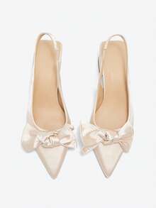 Eladyva Women's Bow Decor Chunky Heel Pointed Toe Slingback Pumps, Elegant Comfortable Daily Wear Versatile Outdoor, Commute, Party, Formal Occasion Shoes - Beige - View 7