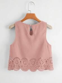 SHEIN LUNE Laser Cut Scallop Trim Tank Top,Casual - Dusty Pink - View 2