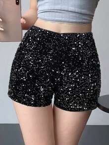DAZY Women's Sequin Versatile Casual Shorts - Black - View 5