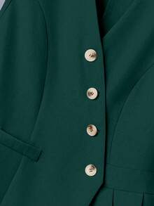 Chaleco asimétrico de mujer con cuello en V con botones, plisado, de unicolor elegante y romántico, moda de viaje para el Día de San Valentín - Verde - Ver 6