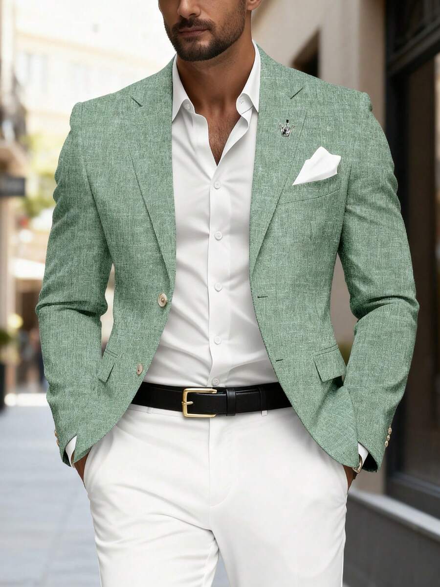 Manfinity Mode Men's Solid Color Raglan Sleeve Lapel Neck Front Button Casual Suit Jacket Suits For Men Green - Mint Green - View 1