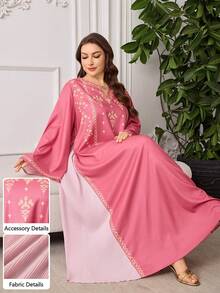 Al Najma V-Neck Floral Print Side Pleated Robe, Casual & Fashionable, Spring/Summer Arabic Dress For Women Najma Dress Abaya For Women Dubai - Multicolor - View 4