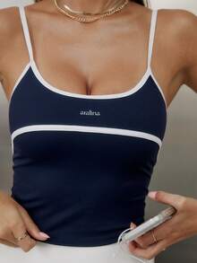 Aralina Leisurewear Active Women's Contrast Colour And Piping Detail Gym Workout Cami - Navy Blue - View 4