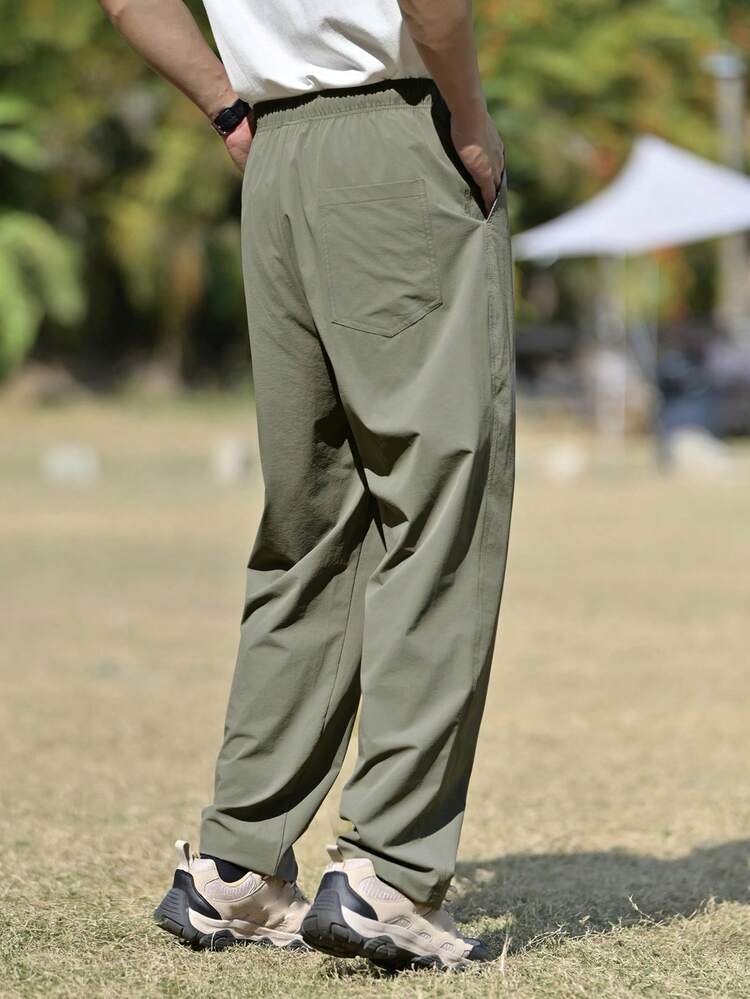 Men's Solid Color Slim Fit Pants, Suitable For Commuting