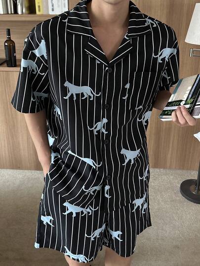 DAZY Ensemble pyjama homme, t-shirt manches courtes et short, été