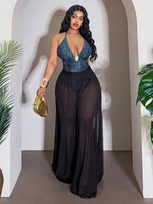 Slaydiva Plus Size Women Loose Beach Pants - Black - View 4