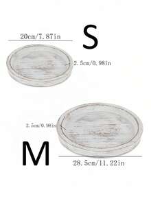 1pc Vintage Wooden Round Decorative Tray, Farmhouse Distressed Candle Holder Base, Home Living Room Incense Candle Plate - White - View 3