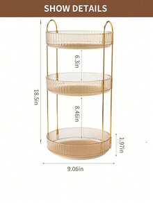 Rotating Cosmetics Storage Rack, 360 ° Rotating Skincare Product Storage Rack, Bathroom Storage Rack, Adjustable Layer Makeup Storage Slouchy Wheel Makeup Storage Rack, Suitable For Dressing Table And Bathroom, Yellow - Champagne - View 9