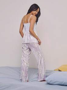 Athîral Women's Casual Sleeveless Open Shoulder Top And Straight Elastic Waist Pants Pajama Set, Slouchy - Purple - View 2
