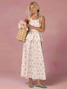 Athîral 女士印花拼接荷叶边下摆无袖连衣裙 - 彩色 - 查看 4