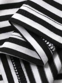 Livesso Women's V-Neck Striped Casual Versatile Daily Wear Short Sleeve T-Shirt - Black and White - View 3