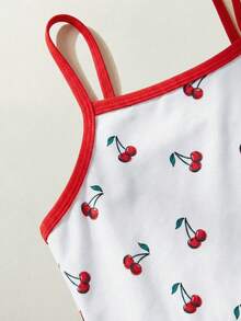 Maija Kids Maija Kids 1件装少女休闲优雅度假修身可爱樱桃印花吊带泳衣，适合泳池、海滩、海边、沙滩派对、春夏季节穿着。 - 彩色 - 查看 5