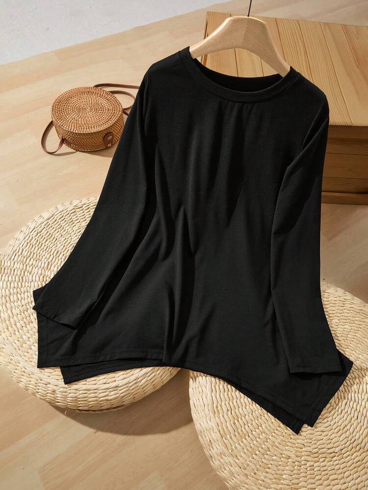 Solid Asymmetrical Hem Tee