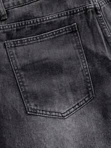 ROMWE MEN Men's Five-Pointed Star Distressed Denim Shorts - Black - View 6