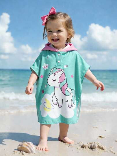 女童泳衣罩衫，可爱薄荷绿独角兽针织无袖休闲时尚优雅款，适合游泳、夏季度假、海滩、泳池