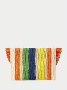 SHECARRY Bolso de embrague casual de vacaciones con flecos y rayas de contraste - Color - Ver 6