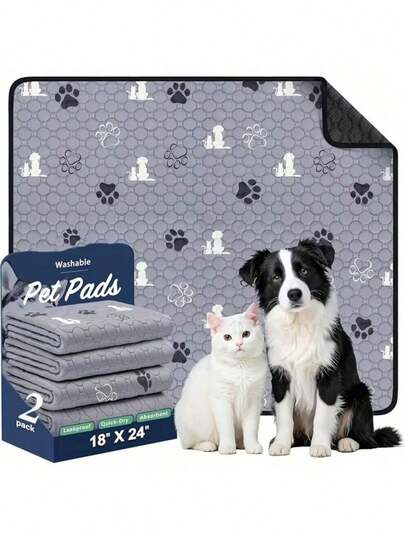 Washable Pee Pads For Dogs, 2 Packs Absorbent Reusable Training Dog Pads Pet Puppy Pads, Non-Slip Potty Pads For Whelping, Playpen, Crate, Bed, Grey 18"X24"