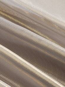 ROMWE Spring/Summer Y2K Music Festival Outfit, Sequin Patchwork Deep V Spaghetti Strap Crop Top And Sequin Mini Skirt 2 Pieces Set - Gold - View 16