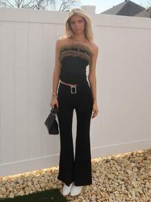 Sydney Algeri Y2K 性感动物印花带扣短款上衣，配人造毛领 - 黑色 - 查看 6