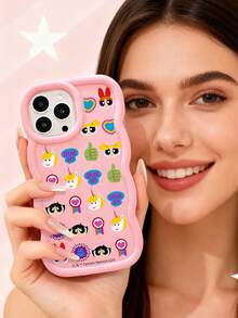 THE POWERPUFF GIRLS X SHEIN Ốp điện thoại silicon màu hồng lượn sóng hình Powerpuff Girls, bảo vệ ống kính, chống sốc, phụ kiện hoạt hình dễ thương dùng hàng ngày, tương thích với ốp điện thoại iPhone & Galaxy, ốp lưng, tương thích với iPhone 16/iPhone 17/iPhone 17 Pro Max/iPhone 12 Pro, tương thích với ốp điện thoại iPhone 17 Pro, phụ kiện điện thoại, ốp Galaxy S25 Ultra, ốp điện thoại dễ thương, ốp Galaxy S24 Ultra - Hồng - Xem 10