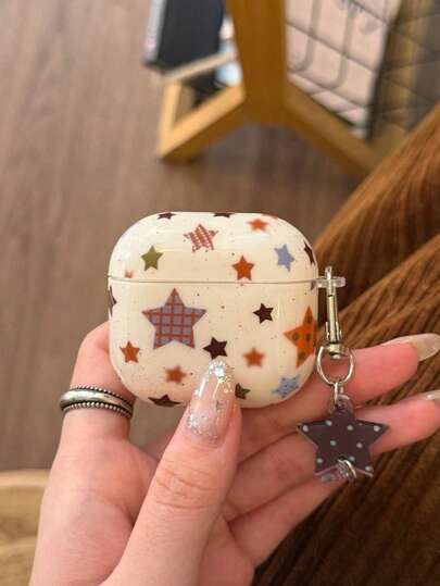 Ốp tai nghe kiểu Hàn Quốc họa tiết kẻ sọc ngôi sao, mặt dây chuyền, tương thích với 4 Pro 3, New Pro 2 3, dễ thương, chống sốc, bảo vệ, chống thất lạc, móc khóa du lịch tiện dụng cho nam và nữ