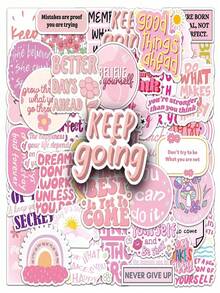 50Pcs/Pack Pink Inspirational English Quotes Graffiti Stickers, Waterproof Self-Adhesive DIY Decorative Decals For Luggage, Phone Cases, Notebooks, Helmets, Skateboards, Strong Adhesion, Perfect For Festivals & Birthdays - multicolor - View 6