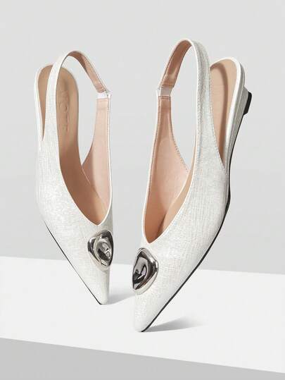 MOTF PREMIUM WOMEN'S ELEGANT DAILY SLINGBACK COMMUTE METAL DECOR WEDGE LOAFERS FOR CHRISTMAS