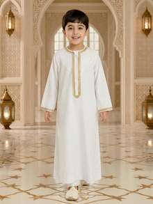 Áo sơ mi dài tay truyền thống dệt viền dành cho bé trai tuổi teen - trắng - Xem 1