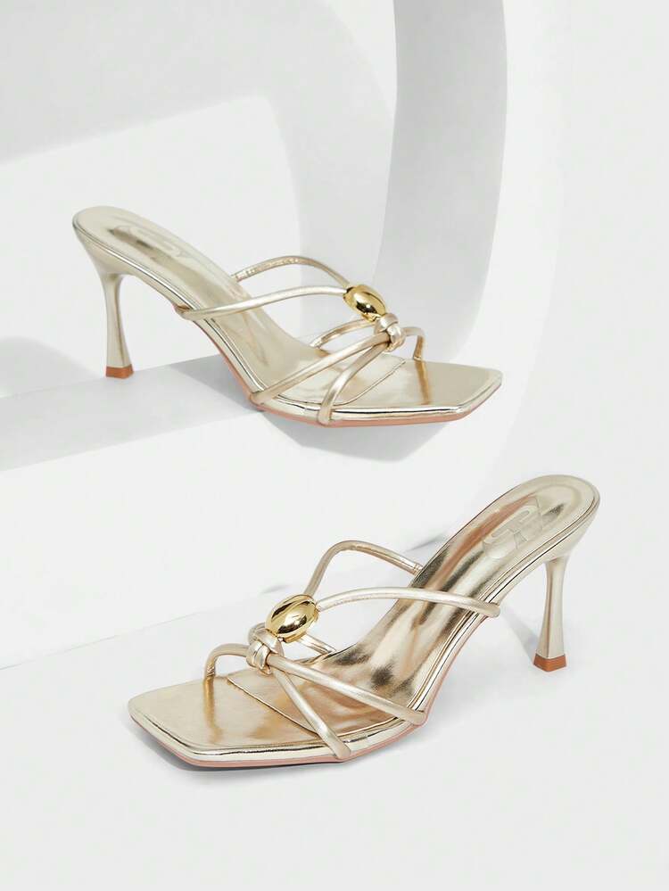 CUCCOO SZL Square Toe Solid Color Elegant High Heel Sandals, Summer Spring Shoes Prom Heels