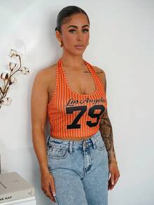 SAYEHFBABY 条纹印花街头风格背心 - 橘色 - 查看 5