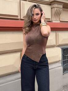 Jeta Ari 女士无袖休闲背心，简约时尚，适合日常穿着 - 棕色 - 查看 4