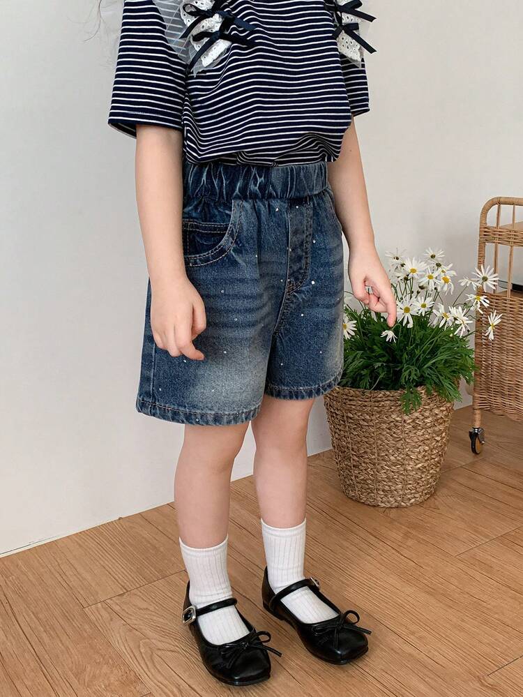 Young Girls Washed Distressed Denim Shorts, Fresh Korean Style, Summer