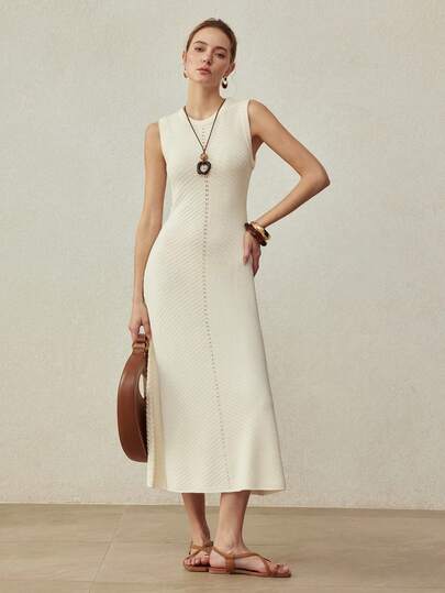 MOTF PREMIUM SLEEVELESS ROUND NECK FASHIONABLE KNIT DRESS, SUITABLE FOR DATES AND VACATIONS, SPRING/SUMMER