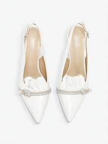 Eladyva Women's Red High Heel Pumps, Pointed Toe, Graceful, Versatile, Soft Leather, Comfortable, Pearl & Rhinestone Decor, Dress Shoes, Stiletto Heel - White - View 9