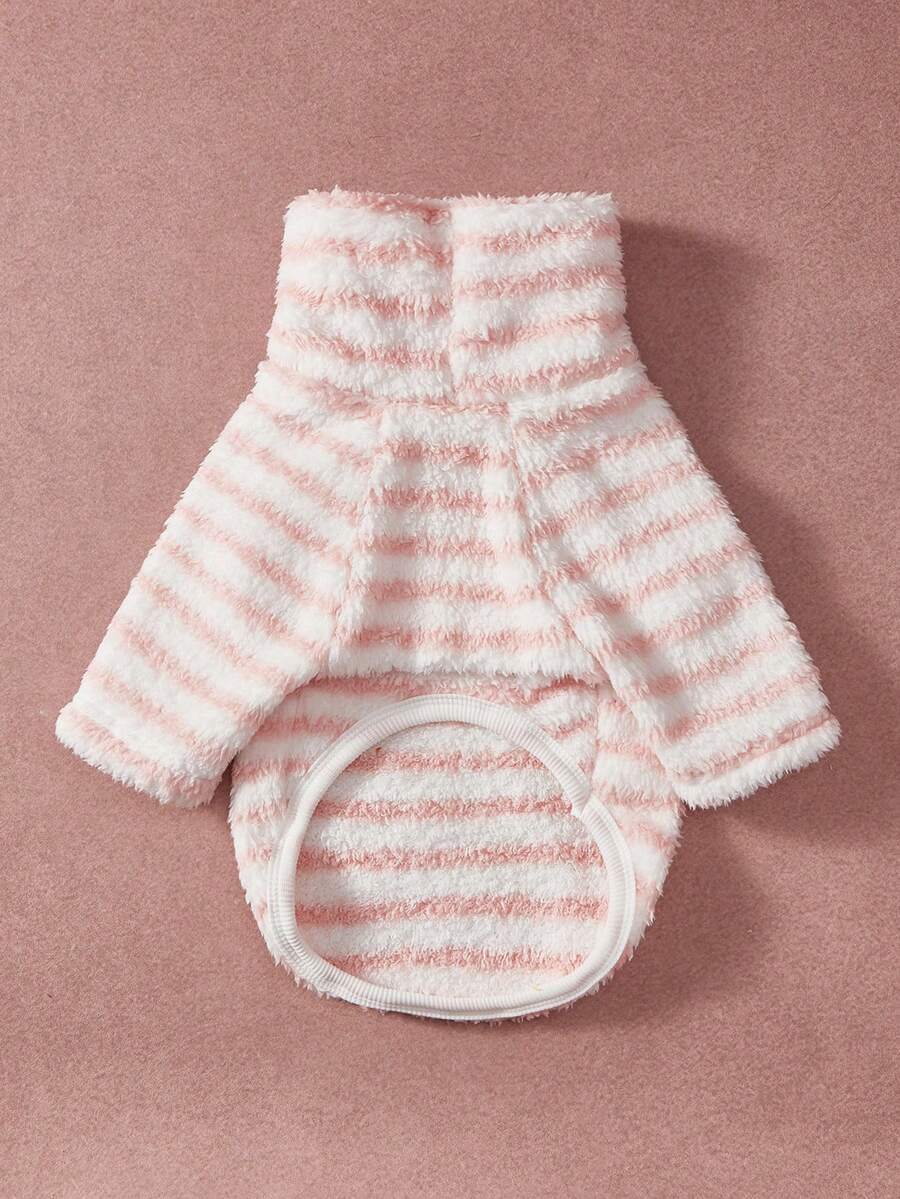 PETSIN Pawparrel 1pc Pet Autumn/Winter Double Sided Plush Elastic Comfortable Warm Stripe Fabric High Neck Dog Sweatshirt - Multicolor - View 1