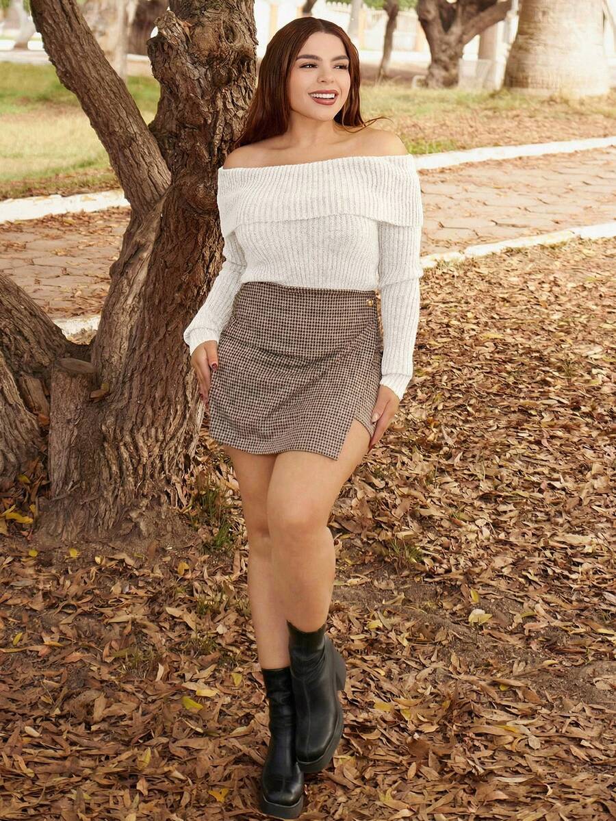 Lupita Cardoza 女款 Y2K 法兰绒露肩毛衣，白色 - 米色 - 查看 1