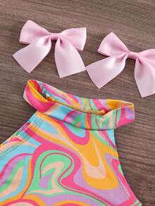 SHEIN 2pcs Baby Girl Knitted Sleeveless Vest And Flared Pants Set - Multicolor - View 3