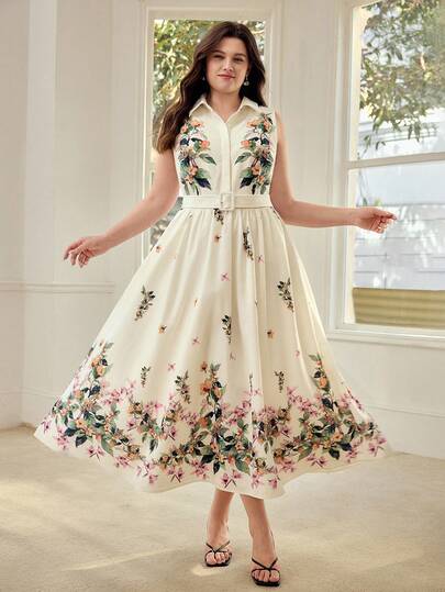 MOTF PREMIUM 大码女式碎花系带连衣裙，春夏款