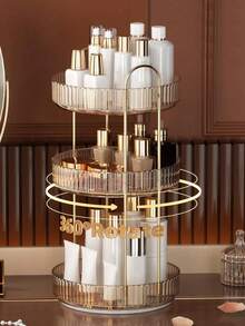 Rotating Cosmetics Storage Rack, 360 ° Rotating Skincare Product Storage Rack, Bathroom Storage Rack, Adjustable Layer Makeup Storage Slouchy Wheel Makeup Storage Rack, Suitable For Dressing Table And Bathroom, Yellow - Champagne - View 1