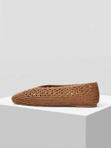 MOTF WOMEN HOLLOW OUT SQUARE TOE FLATS - Brown - View 3