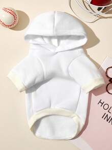 PETSIN 1 件宠物狗猫通用蓝色情书图案印花白色休闲时尚狗狗连帽卫衣 - 白色 - 查看 4