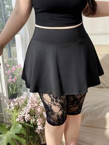 CovetEZ 大码女式蕾丝拼接百搭紧身打底裤连衣裙 - 黑色 - 查看 5