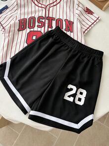 2pcs/Set Young Boy Knit Striped Letter & Number Graphic Casual Shirt And Shorts Set - Multicolor - View 7