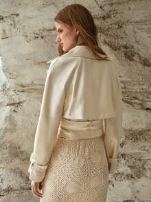 MOTF PREMIUM DOUBLE BREASTED BELTED COAT - Apricot - View 3